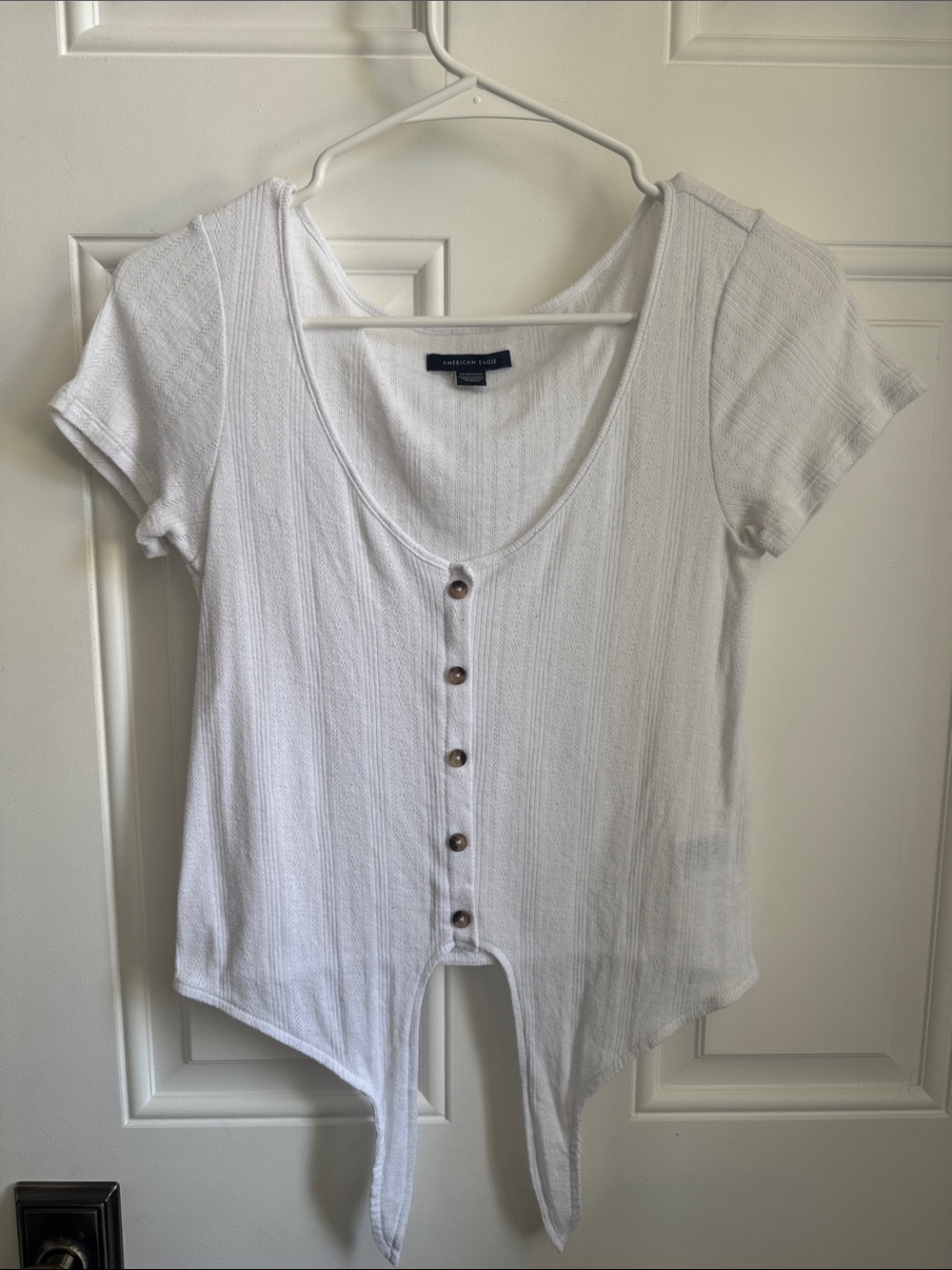 American Eagle pointelle button tie shirt